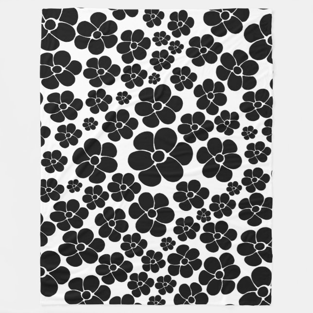 Flower Mönster - Black and White Fleecefilt (Framsidan)