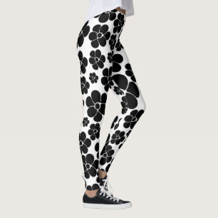 Flower Mönster - Black and White Leggings