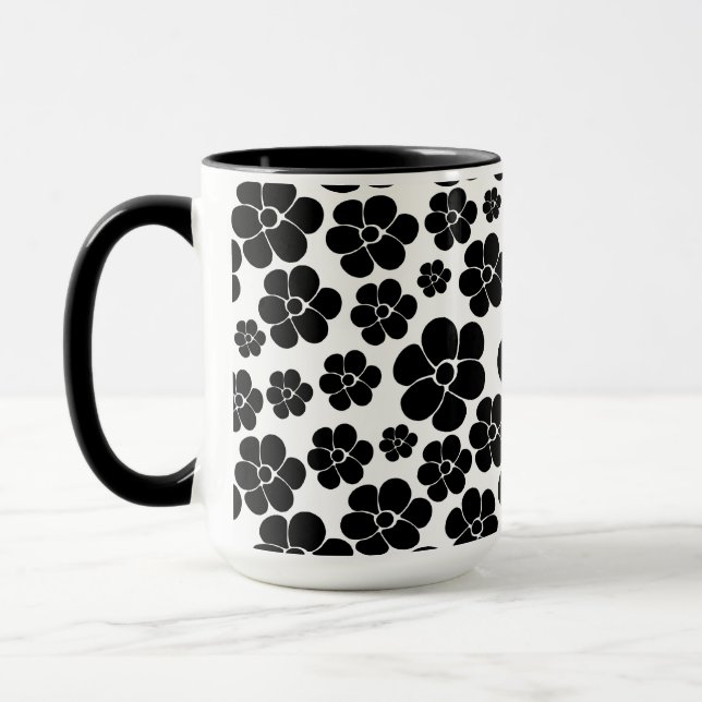 Flower Mönster - Black and White Mugg (Vänster)