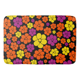 Flower Mönster - Black, Rosa, Orange och Gult Badrumsmatta