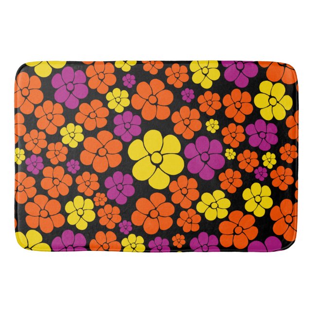Flower Mönster - Black, Rosa, Orange och Gult Badrumsmatta (Framsidan)