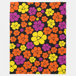Flower Mönster - Black, Rosa, Orange och Gult Fleecefilt