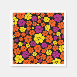 Flower Mönster - Black, Rosa, Orange och Gult Pappersservett