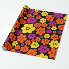 Flower Mönster - Black, Rosa, Orange och Gult Presentpapper