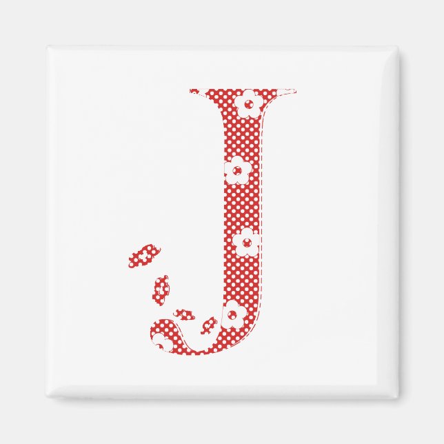 Flower Mönster Brev J (röd) Magnet (Framsidan)