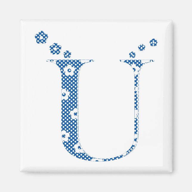 Flower Mönster Brev U(blue) Magnet (Framsidan)