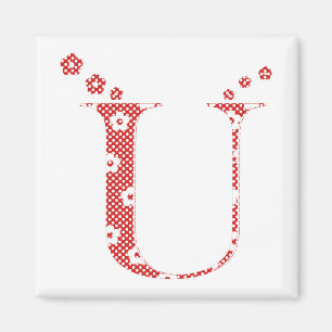 Flower Mönster Brev U (red) Magnet