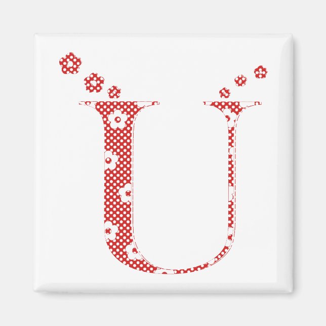 Flower Mönster Brev U (red) Magnet (Framsidan)