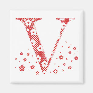 Flower Mönster Brev V (röd) Magnet