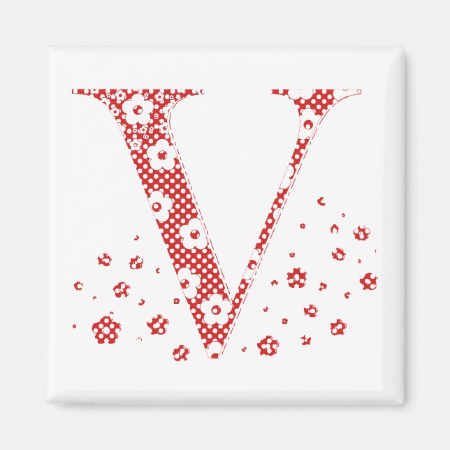 Flower Mönster Brev V (röd) Magnet (Framsidan)