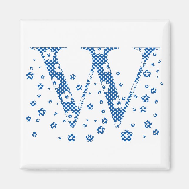 Flower Mönster Brev W (blått) Magnet (Framsidan)