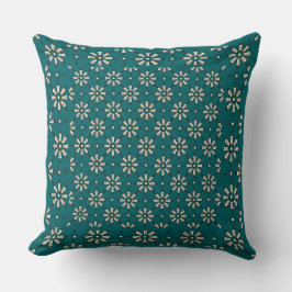 Flower Mönster, Cream, Mörk Teal Pillow eller Cush Kudde
