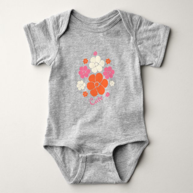 Flower Mönster Cute - Rosa, Orange och grädde T Shirt (Framsida)