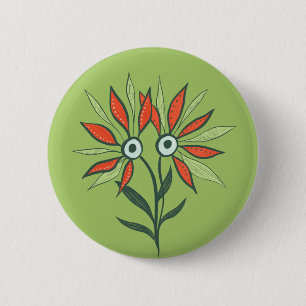 Flower Monster Cute Tecknade figurer Grönt Kids Knapp