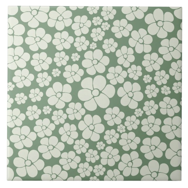 Flower Mönster - Grönt Kakelplatta (Framsidan)