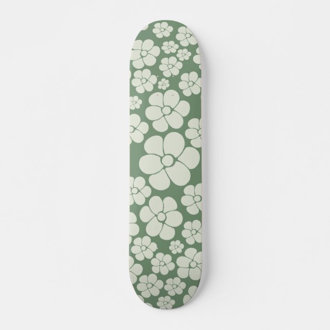 Flower Mönster - Grönt Mini Skateboard Bräda 18,5 Cm (Framsida)