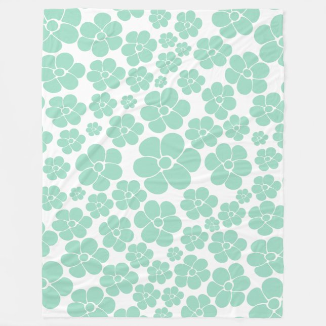 Flower Mönster - Grönt (Mint) Fleecefilt (Framsidan)