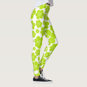 Flower Mönster i Lime Green and White Leggings