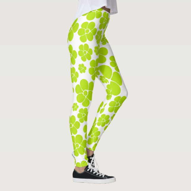 Flower Mönster i Lime Green and White Leggings (Höger)