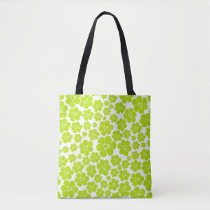 Flower Mönster i Lime Green and White Tygkasse