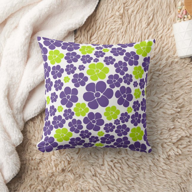 Flower Mönster i Lime Green och Lila Kudde (Filt)