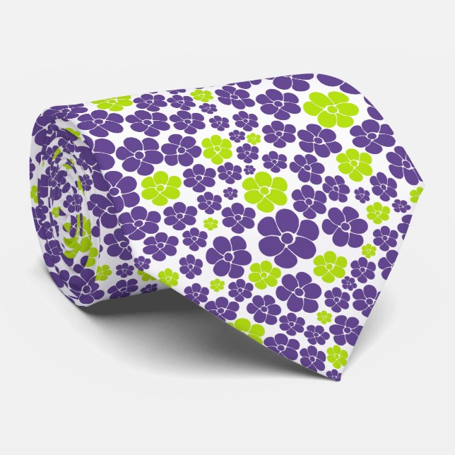 Flower Mönster i Lime Green och Lila Slips (Rullad)