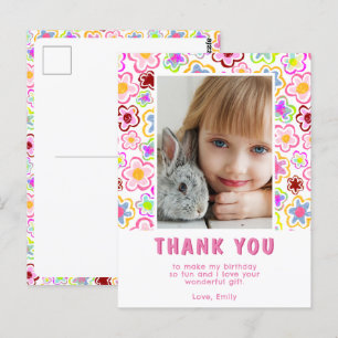 Flower Mönster Kids Girl Photo Birthday Tack Vykort