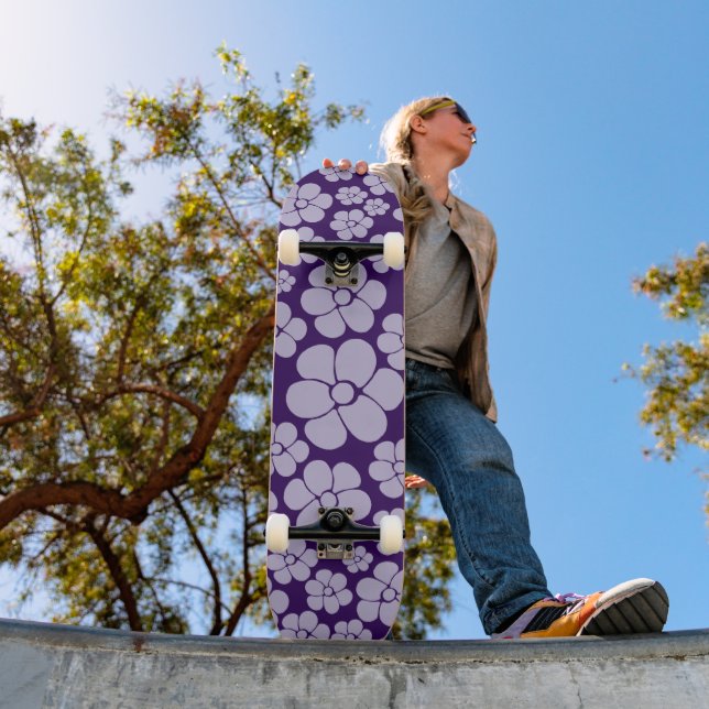 Flower Mönster - Lila Mini Skateboard Bräda 18,5 Cm (Utomhus 1)