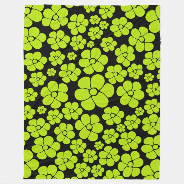 Flower Mönster - Lime Green Fleecefilt (Framsidan)