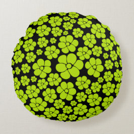 Flower Mönster - Lime Green Rund Kudde