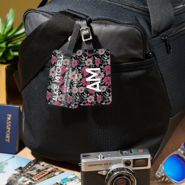 Flower Mönster Luggage Tag Bagagebricka (Fram & Baksida)