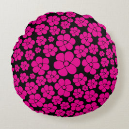 Flower Mönster - Magenta och Black Dekorativ kudde