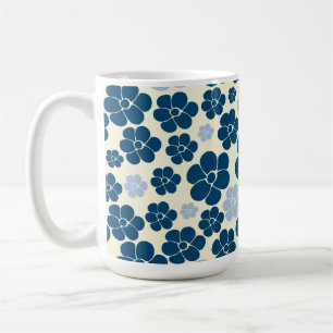 Flower Mönster - Mörk blått, Light Blue and Cream Kaffemugg