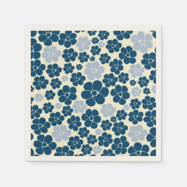 Flower Mönster - Mörk blått, Light Blue and Cream Pappersservett