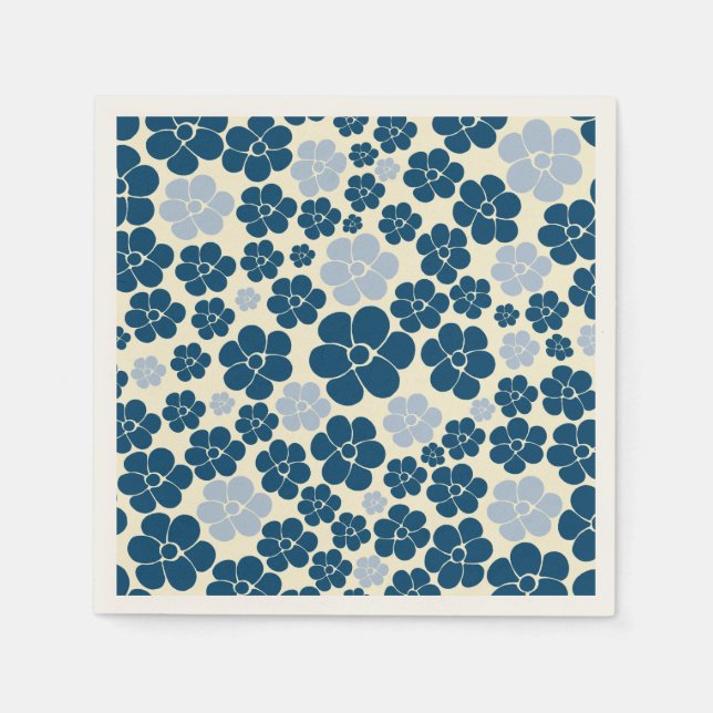 Flower Mönster - Mörk blått, Light Blue and Cream Pappersservett (Framsidan)