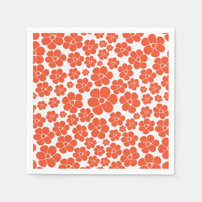 Flower Mönster - Orange och vit Pappersservett (Framsidan)