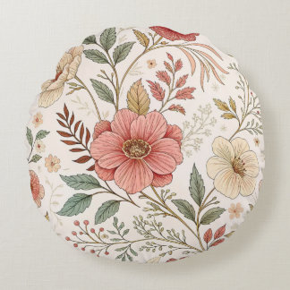 Flower Mönster Pastel Färg Rund Kudde