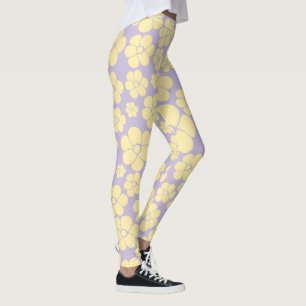 Flower Mönster - Pastellets Gult och Lila Leggings
