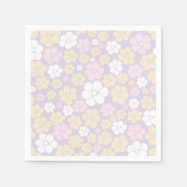 Flower Mönster - Pastellns Rosa, Gult och Lila Pappersservett