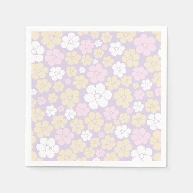 Flower Mönster - Pastellns Rosa, Gult och Lila Pappersservett (Framsidan)