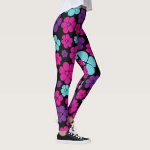 Flower Mönster - Rosa, Lila, blått och svart Leggings