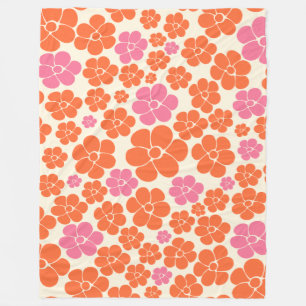 Flower Mönster - Rosa, Orange och grädde Fleecefilt