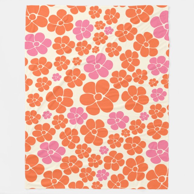 Flower Mönster - Rosa, Orange och grädde Fleecefilt (Framsidan)