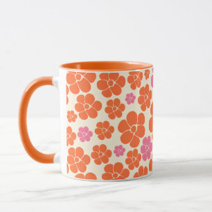 Flower Mönster - Rosa, Orange och grädde Mugg