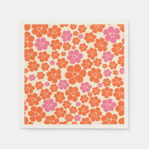 Flower Mönster - Rosa, Orange och grädde Pappersservett