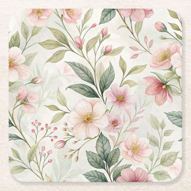 Flower mönster rosa pastel söt underlägg papper kvadrat (Framsidan)