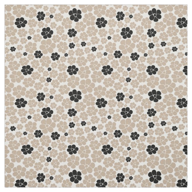 Flower Mönster - Taupe, Black and White Tyg (Provkarta)