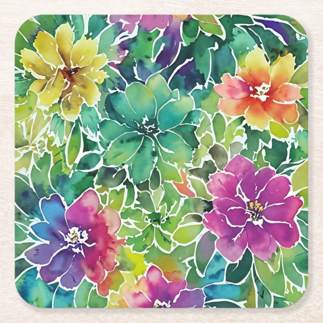 Flower Mönster Underlägg Papper Kvadrat (Framsidan)