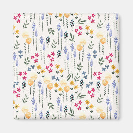 Flower Mönster Vår Blommigt Square Magnet