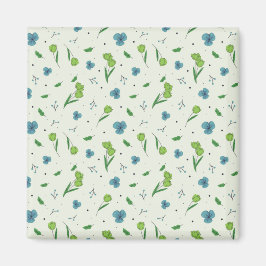 Flower Mönster Vår Blommigt Square Magnet